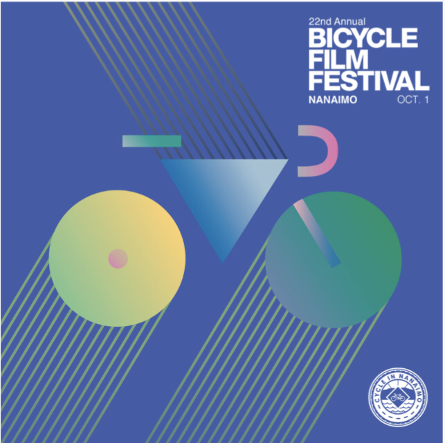 Poster with a bicycle made out of shapes on a blue background